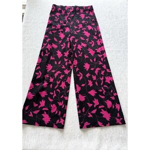 Jules & Leopold Womens Pants Size Small Black Pink floral Pull On wide leg